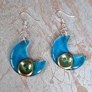 Moon and Button Earrings